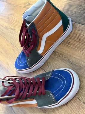 Vans Multi-Color High-Top Sneakers — Blue, Orange, Green, Gray, Burgundy